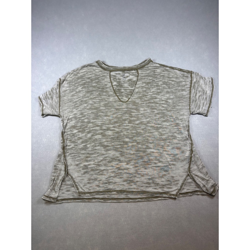 We The Free People Womens Small Olive Green Space Dye V-Neck Cutout Tee Shirt